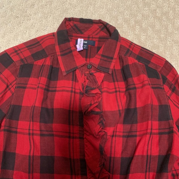 Gap Plaid Button Up Shirt with Ruffle - Picture 3 of 3